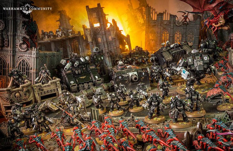 An armored advance by the Iron Hands faces off against the Tyranid onslaught.