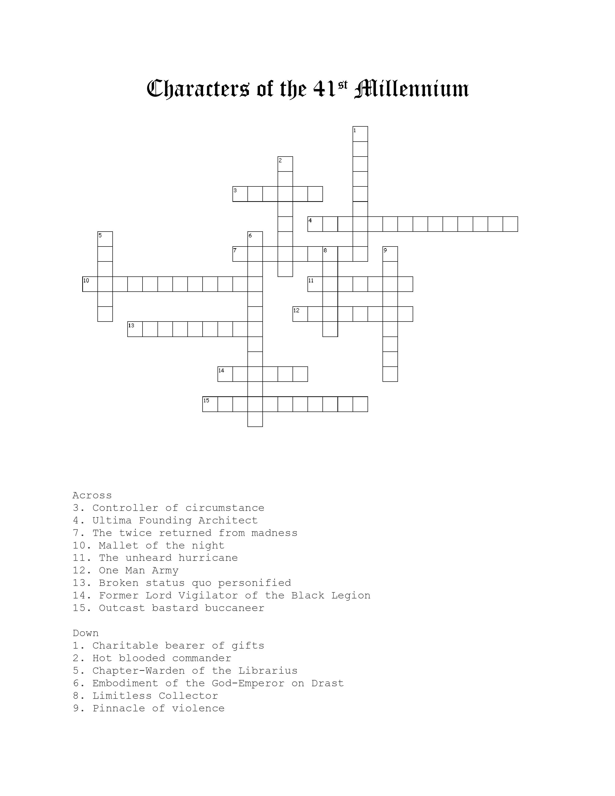 The Goonhammer Times Sunday Crossword Goonhammer