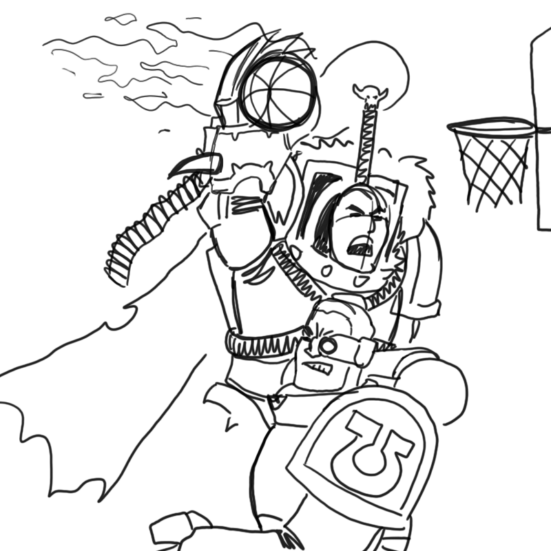 Abbadon dunking a basketball