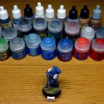 A Space Marine with the paints used