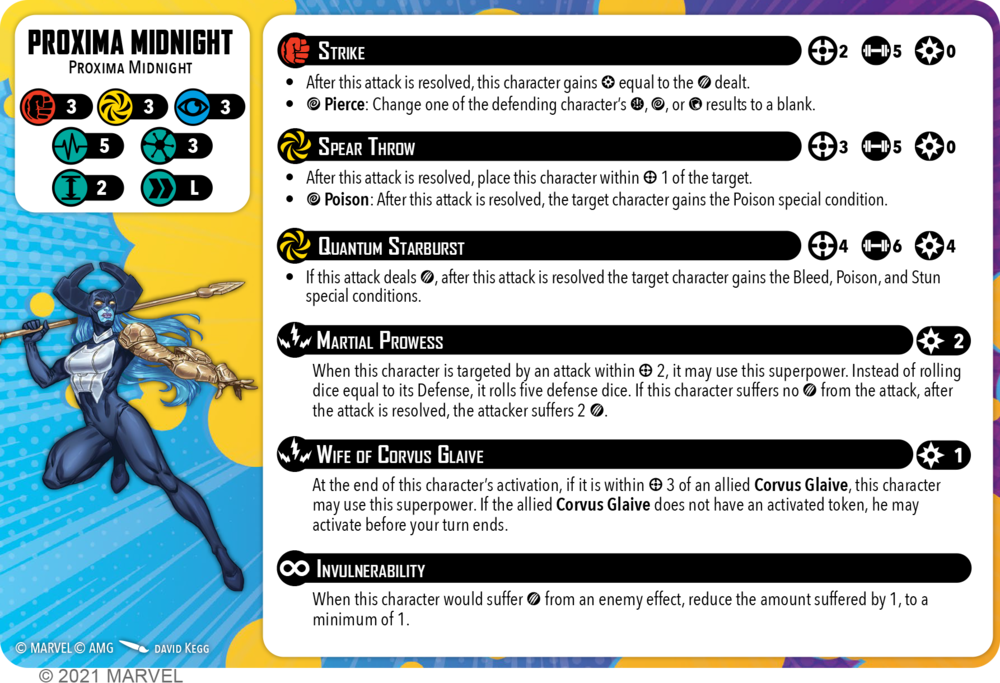 Marvel Crisis Protocol stat card fro Proxima Midnight