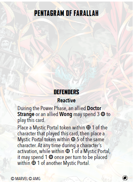 Pentagrams of Farallah team tactics card for Marvel Crisis Protocol