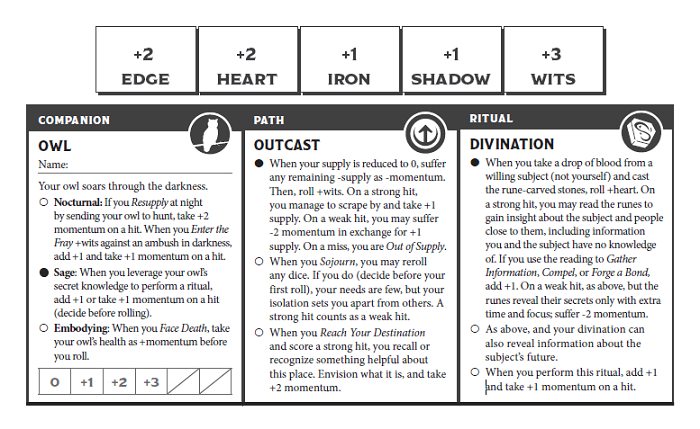 Ironsworn Character Sheet Example