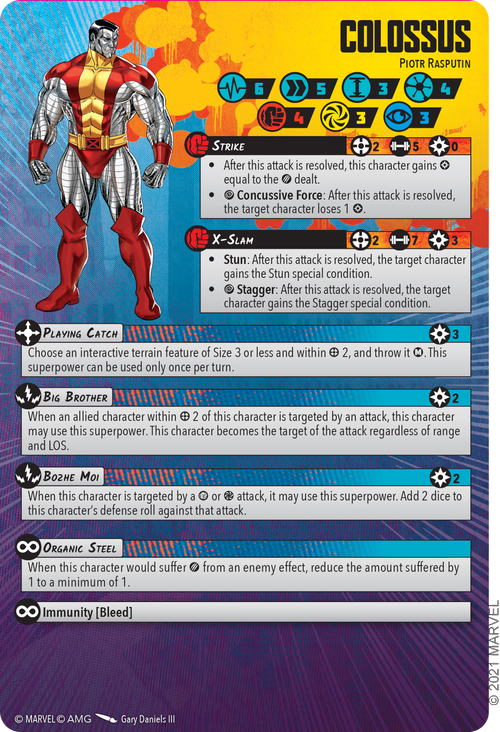 Colossus stat card for Marvel Crisis Protocol