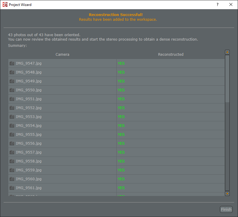 Photogrammetry - Project Wizard Complete. Credit: Pendulin