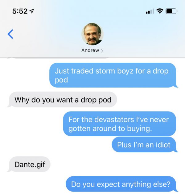 Photo of a text message exchange