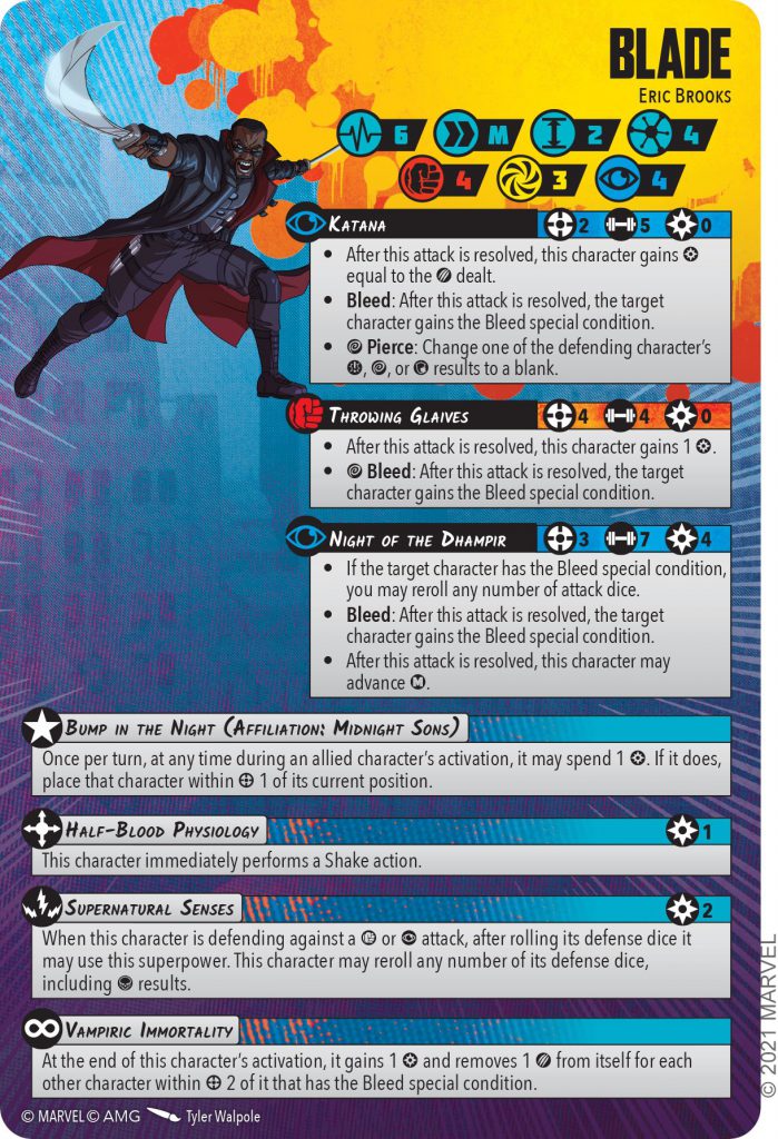 Blade stat card Marvel Crisis Protocol