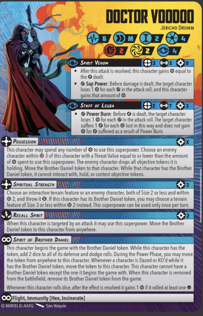 Doctor Voodoo stat card Marvel Crisis Protocol