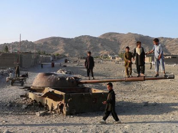 Wrecked Soviet tank in Afghanistan