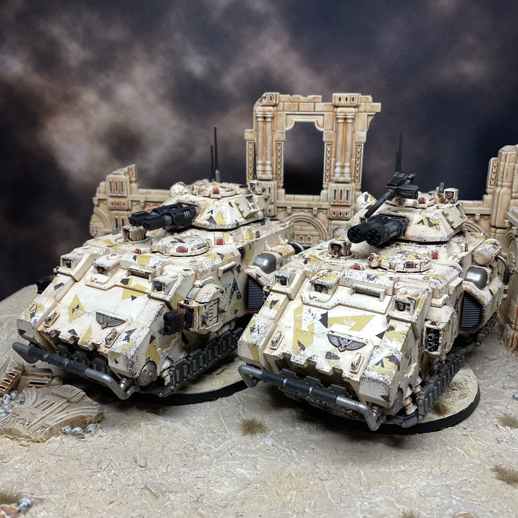 Blood Angels Gladius Tanks in Ossian Suppression Pattern Camo - Credit: Colin Ward