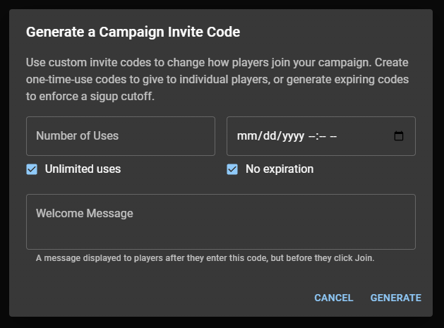 Administratum - Campaign Invite Code