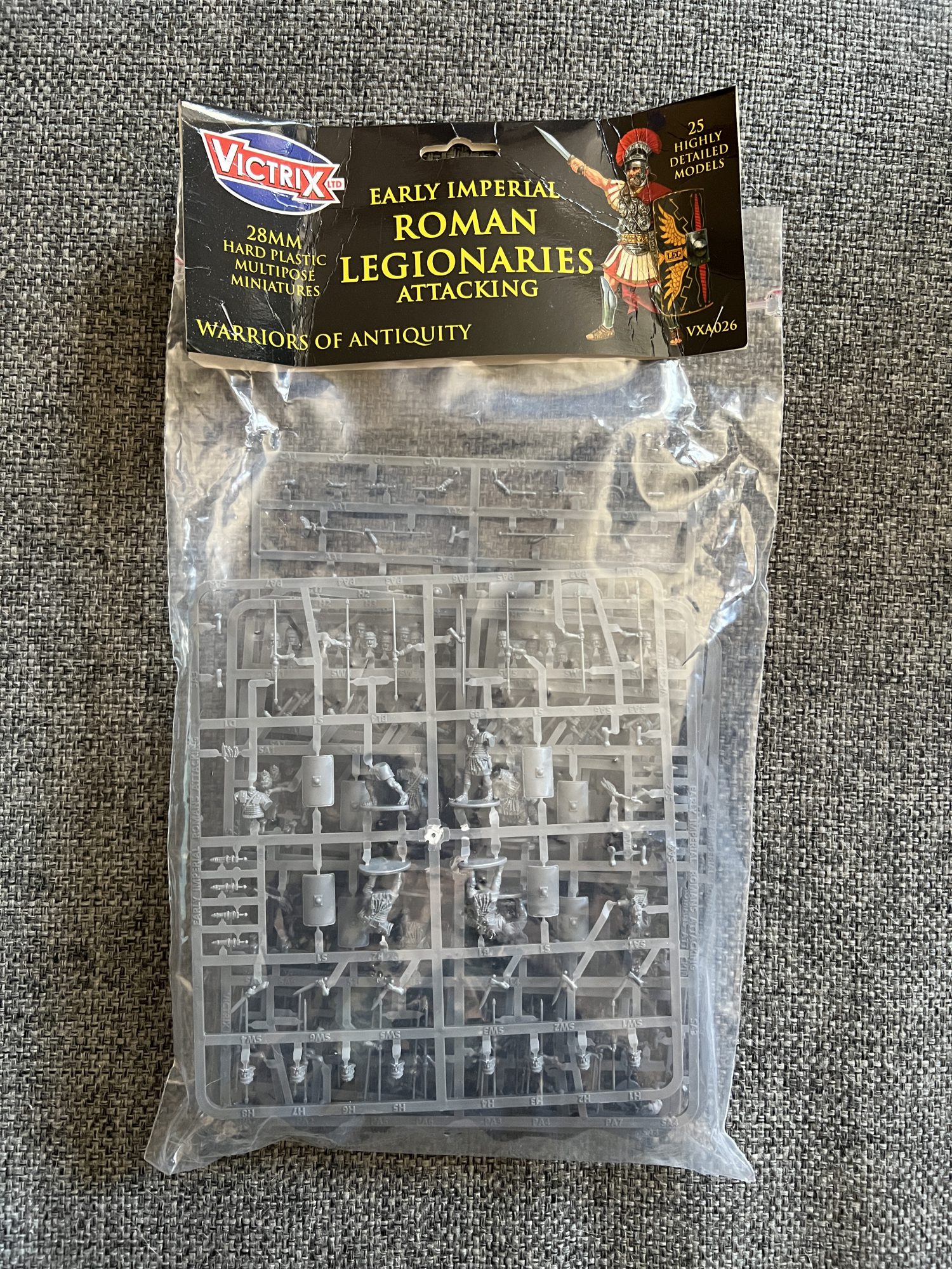 A package of Roman Legionnaires miniatures from Victrix Miniatures.