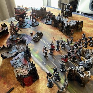 Black Templars vs. Chaos Knights. Credit: SRM and Sam