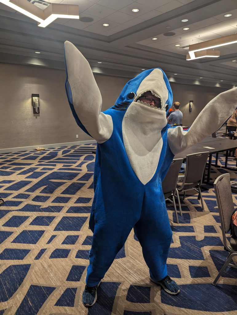 A man in a shark suit