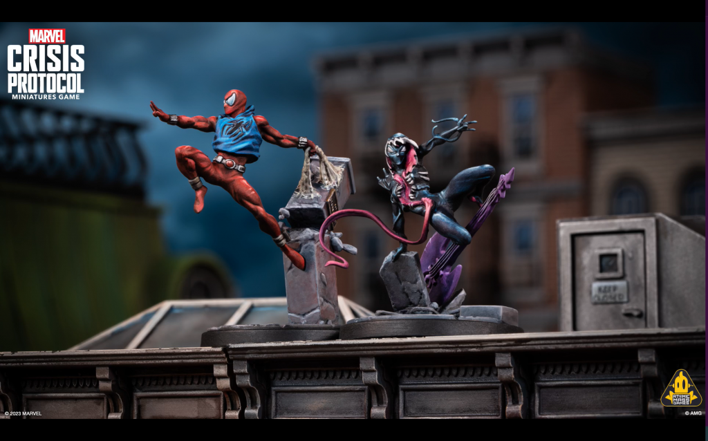 Scarlet Spider and Gwenom for Marvel: Crisis Protocol. Credit: Atomic Mass Games.