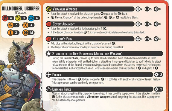 Rival Panels: Battle for the Throne Killmonger, Usurper Character Cards. Credit: Atomic Mass Games.