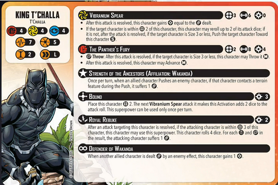 Rival Panels: Battle for the Throne King T'Challa Character Cards. Credit: Atomic Mass Games.