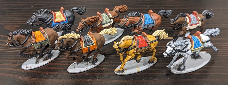 Victrix Norman Cavalry horses assembled and painted.