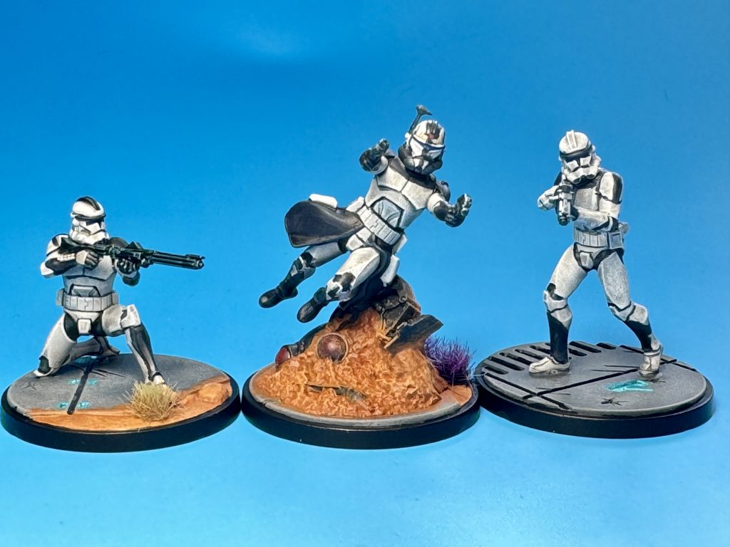 Commander Wolffe and 104th 'Wolfpack' Battalion Troopers painted for Star Wars: Shatterpoint. Credit: McBill