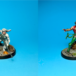 Shang-Chi and Silver Sable models painted for Marvel: Crisis Protocol. Credit: McBill.