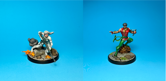 Shang-Chi and Silver Sable models painted for Marvel: Crisis Protocol. Credit: McBill.