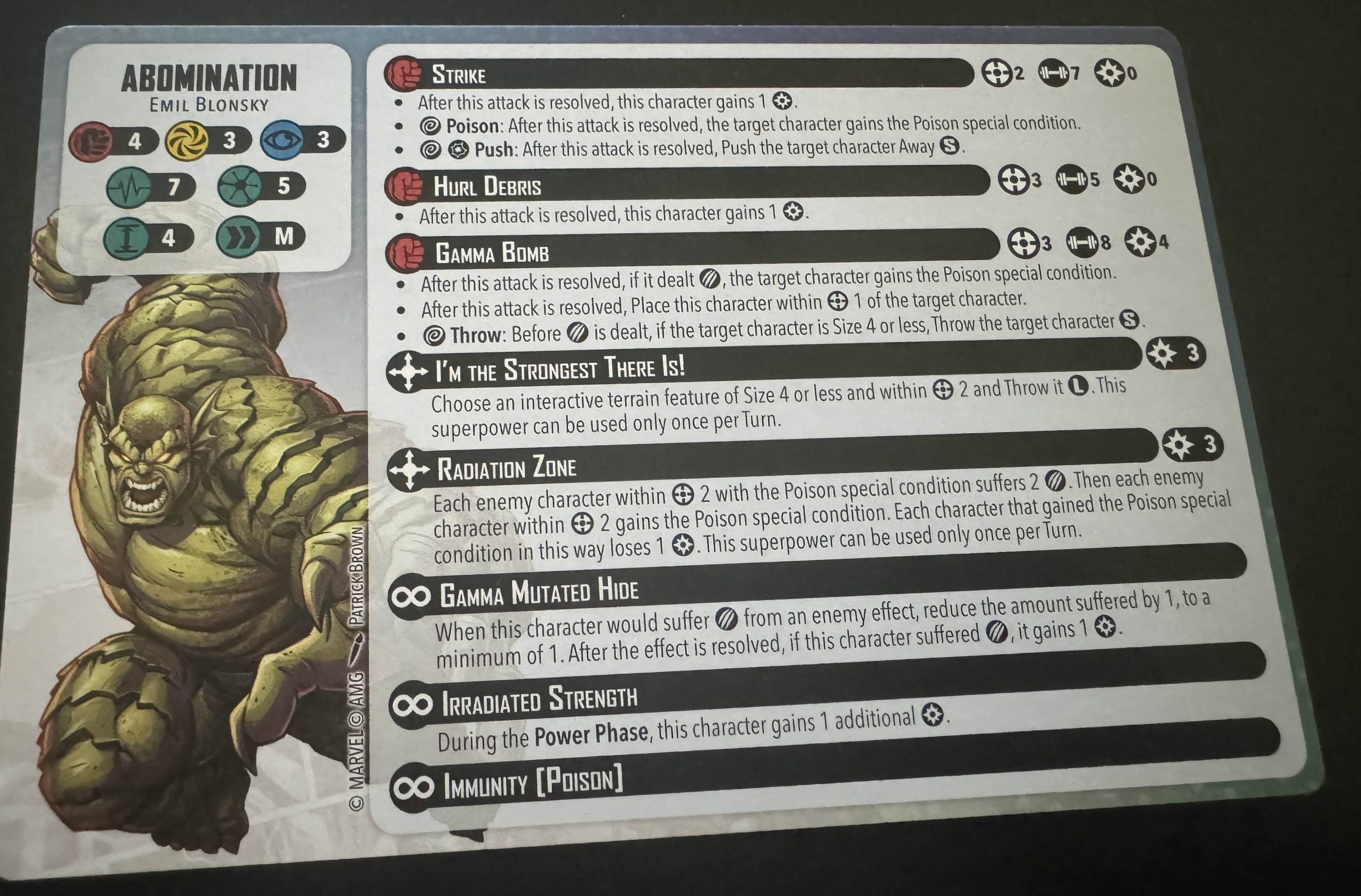 Abomination Cards for Marvel: Crisis Protocol. Credit: Atomic Mass Games.