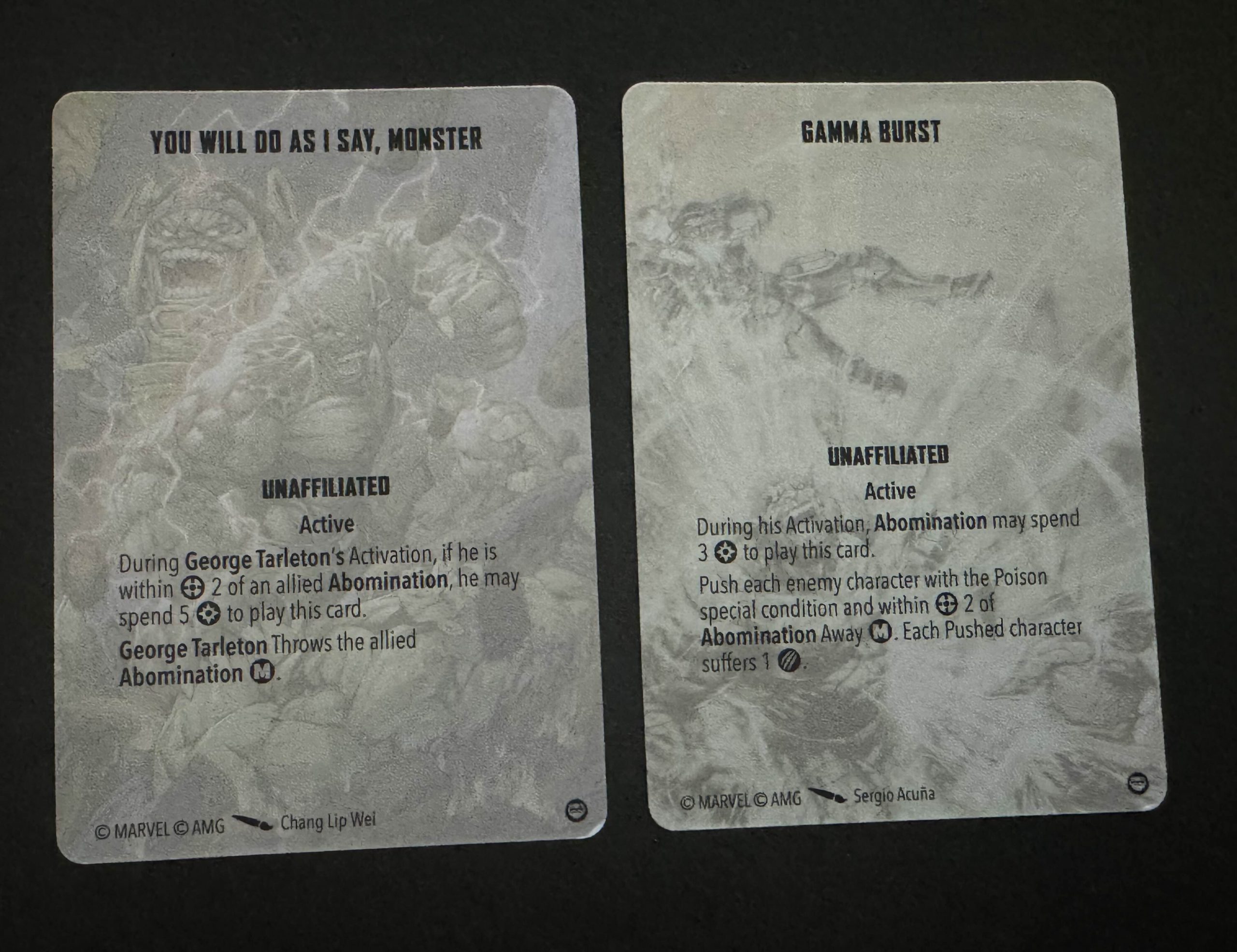 Abomination Cards for Marvel: Crisis Protocol. Credit: Atomic Mass Games.