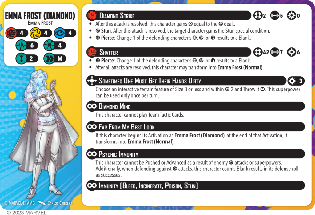 Emma Frost's Diamond Stat Card