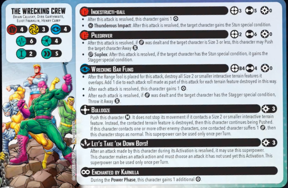 Wrecking Crew Cards for Marvel: Crisis Protocol. Credit: Atomic Mass Games.