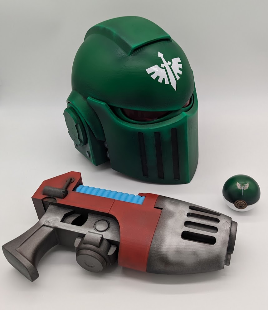 Dark Angels Space Marine Helmet, Plasma Pistol, and Dark Angels Pokeball