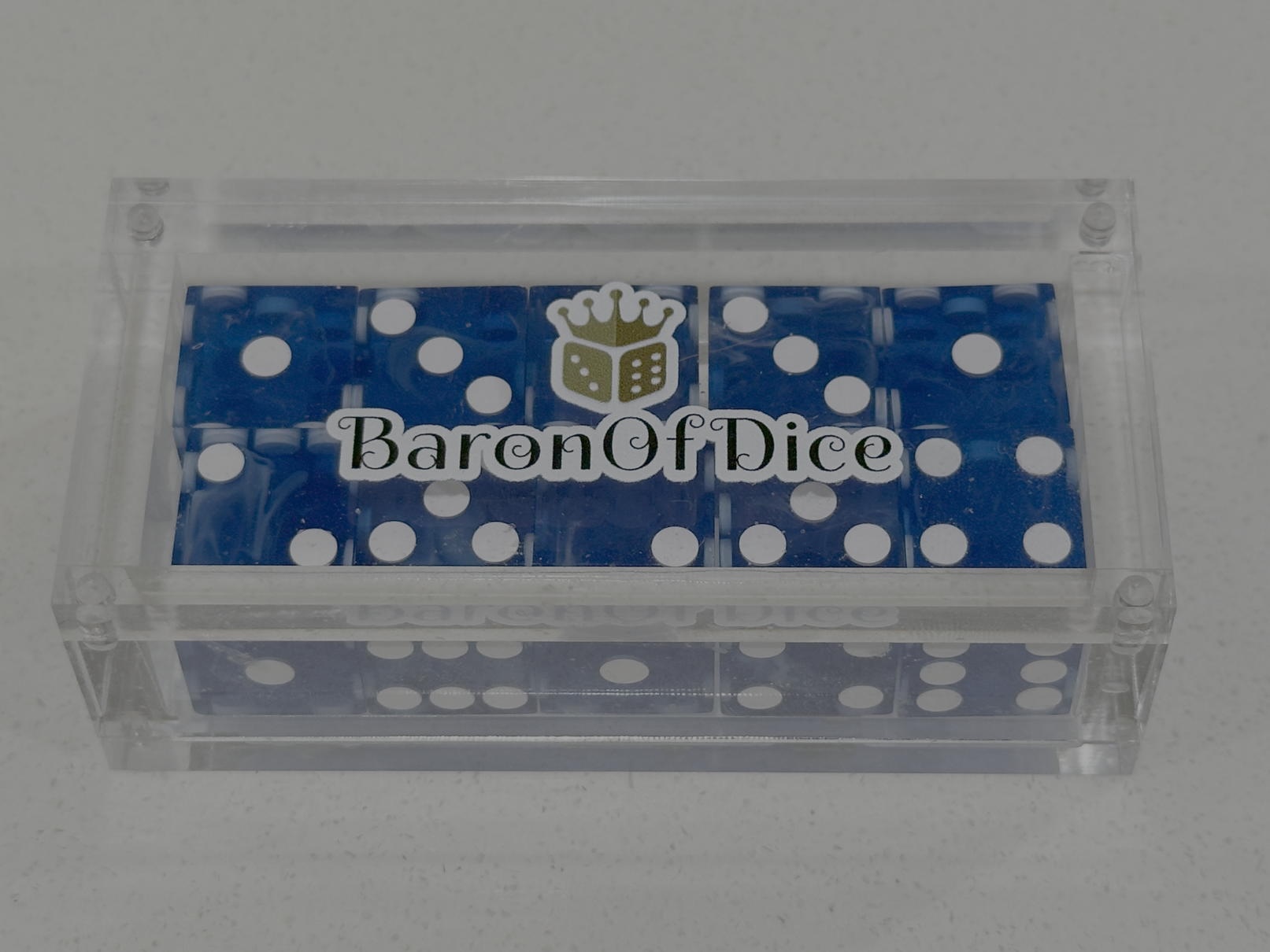 A set of blue precision dice from Baron of Dice