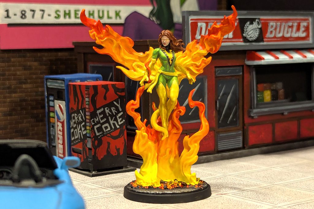 The character model for Phoenix from the Marvel: Crisis Protocol miniatures game