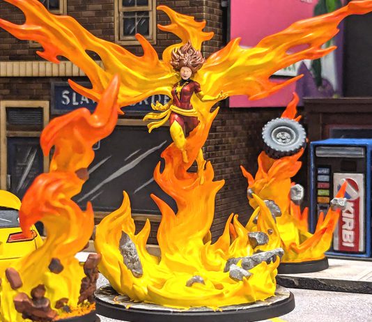 The Character model of Phoenix Unleashed from the Marvel: Crisis Protocol Miniatures Game