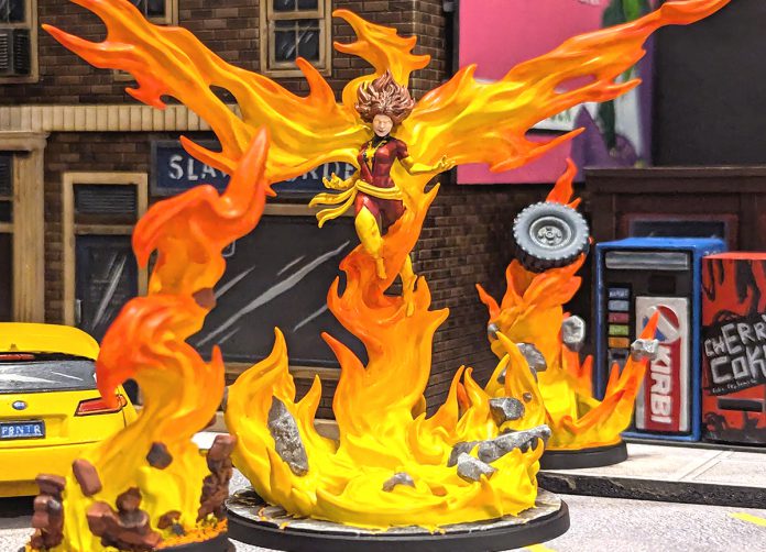 The Character model of Phoenix Unleashed from the Marvel: Crisis Protocol Miniatures Game