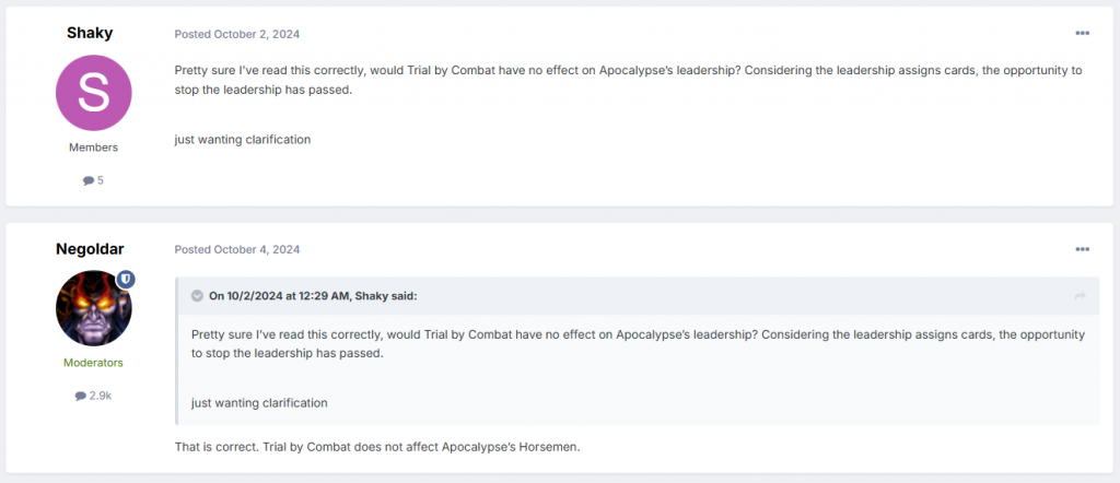 Trial by Combat Vs Apoc Ruling