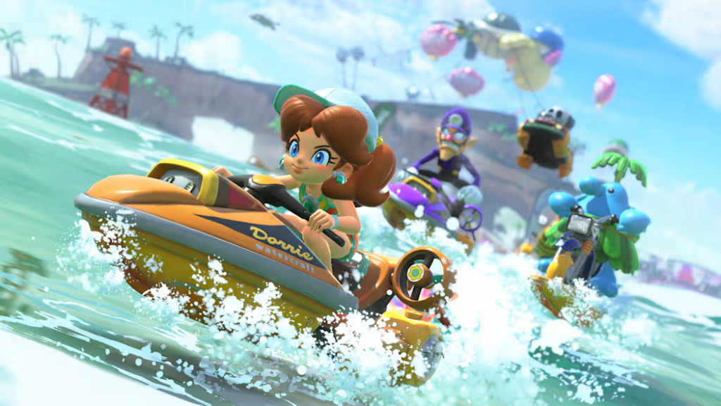 A screenshot of Daisy from Mario Kart World on the Switch 2. 