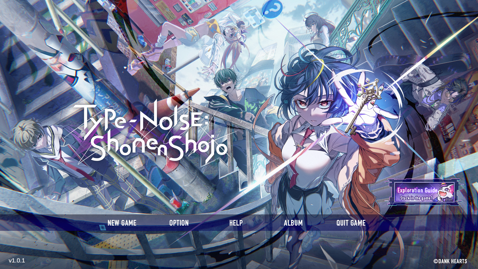Скриншот игры Type-NOISE: Shonen Shojo с персонажами и игровым интерфейсом